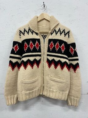 Vintage 50s Mary Maxim Cowichan-Style Full Zip Sweater, Size S